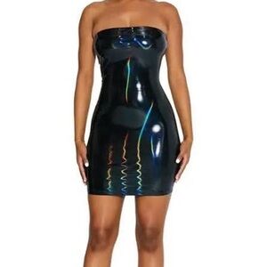 Naked Wardrobe Shiny Black Strapless Dress